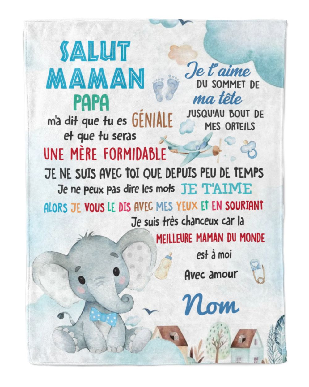 Bonjour maman Cozy Plush Fleece Blanket white 30x40in