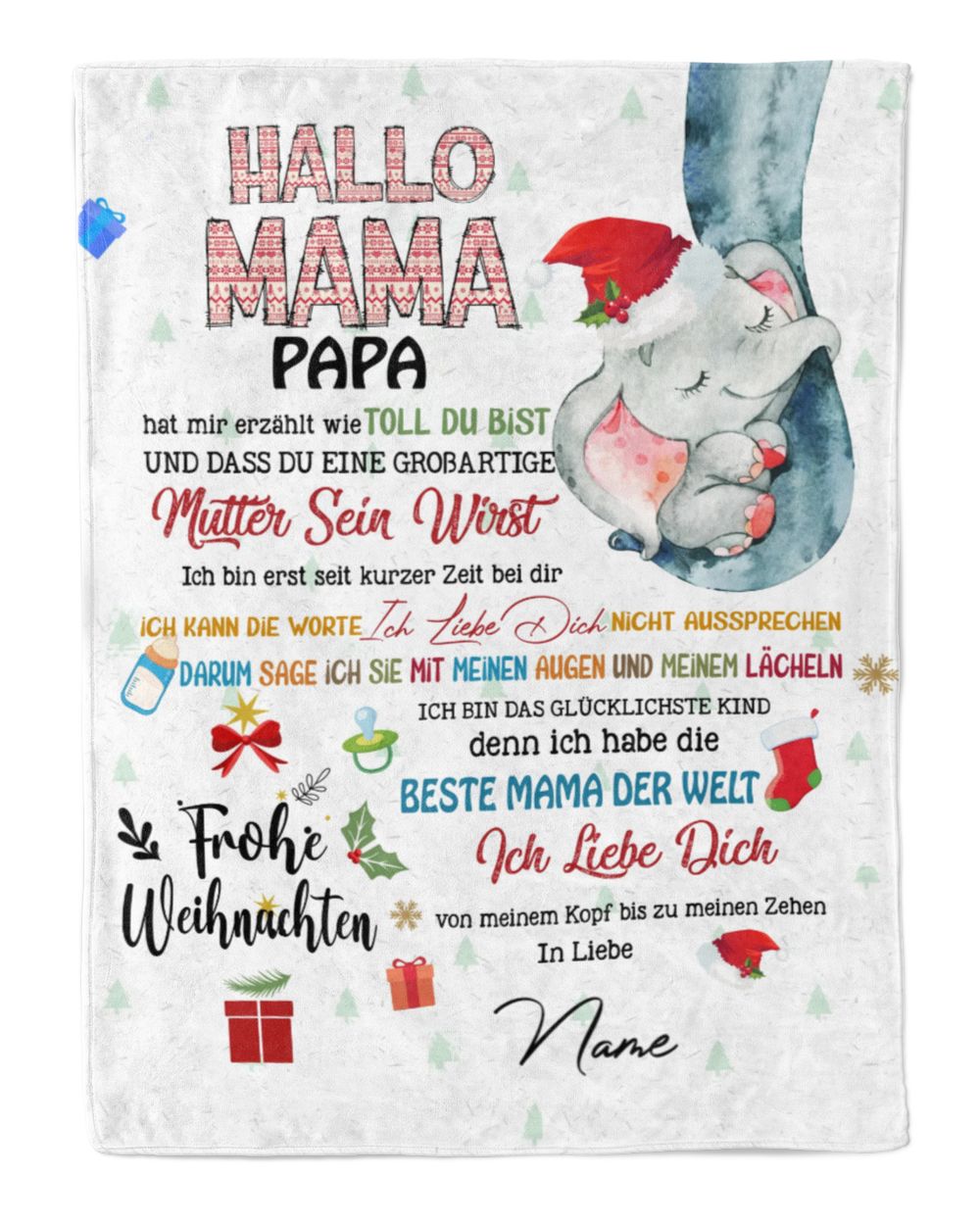 Hallo Mama Cozy Plush Fleece Blanket white 30x40in