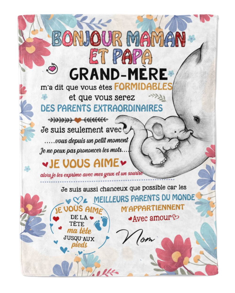 Bonjour maman et papa Cozy Plush Fleece Blanket white 30x40in