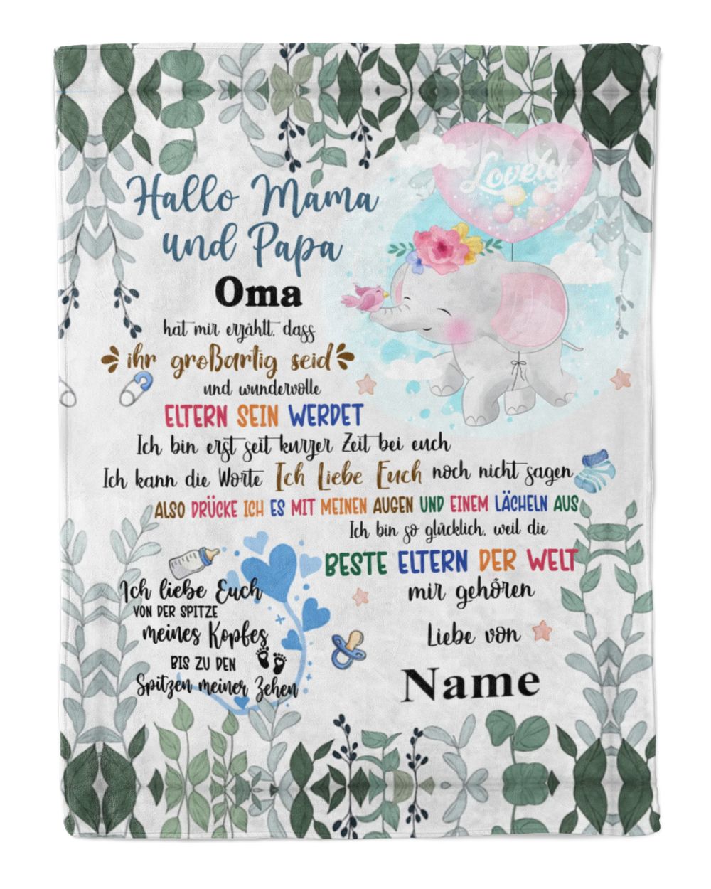 Hallo Mama und Papa Cozy Plush Fleece Blanket white 30x40in