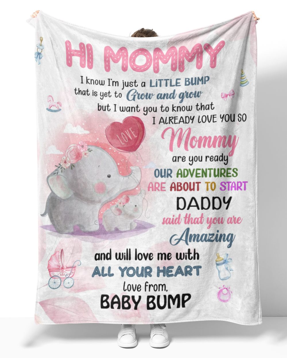 Hi Mommy  I know I'm just a little bump Cozy Plush Fleece Blanket white 30x40in