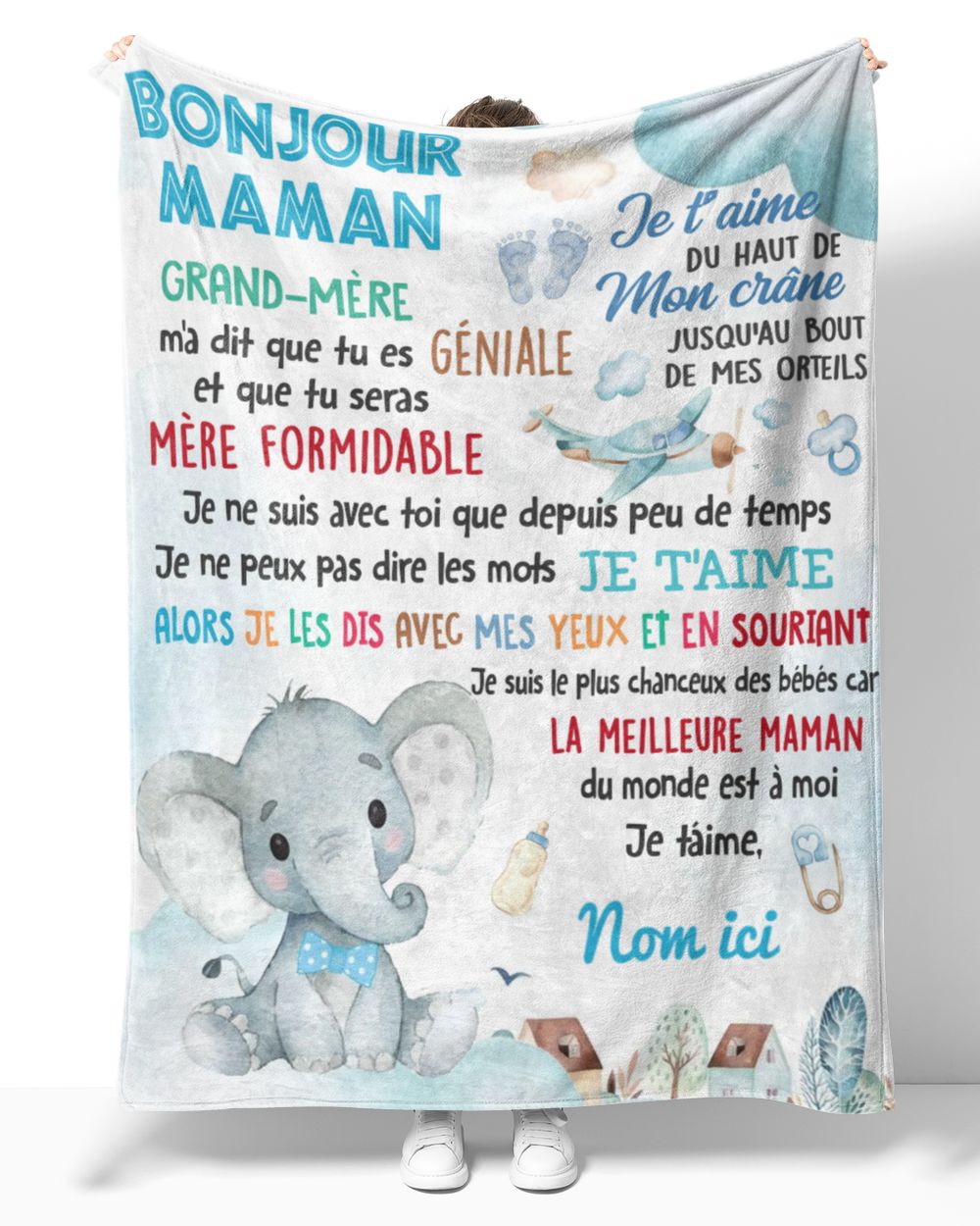 Bonjour maman Cozy Plush Fleece Blanket white 30x40in