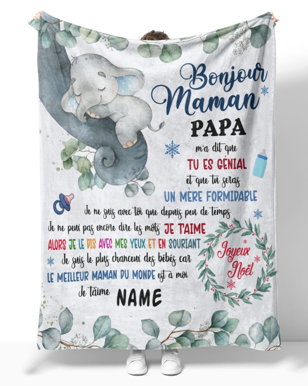 Bonjour maman Papa m'a dit que tu es génial et que vous seres un mère formidable Cozy Plush Fleece Blanket white 30x40in