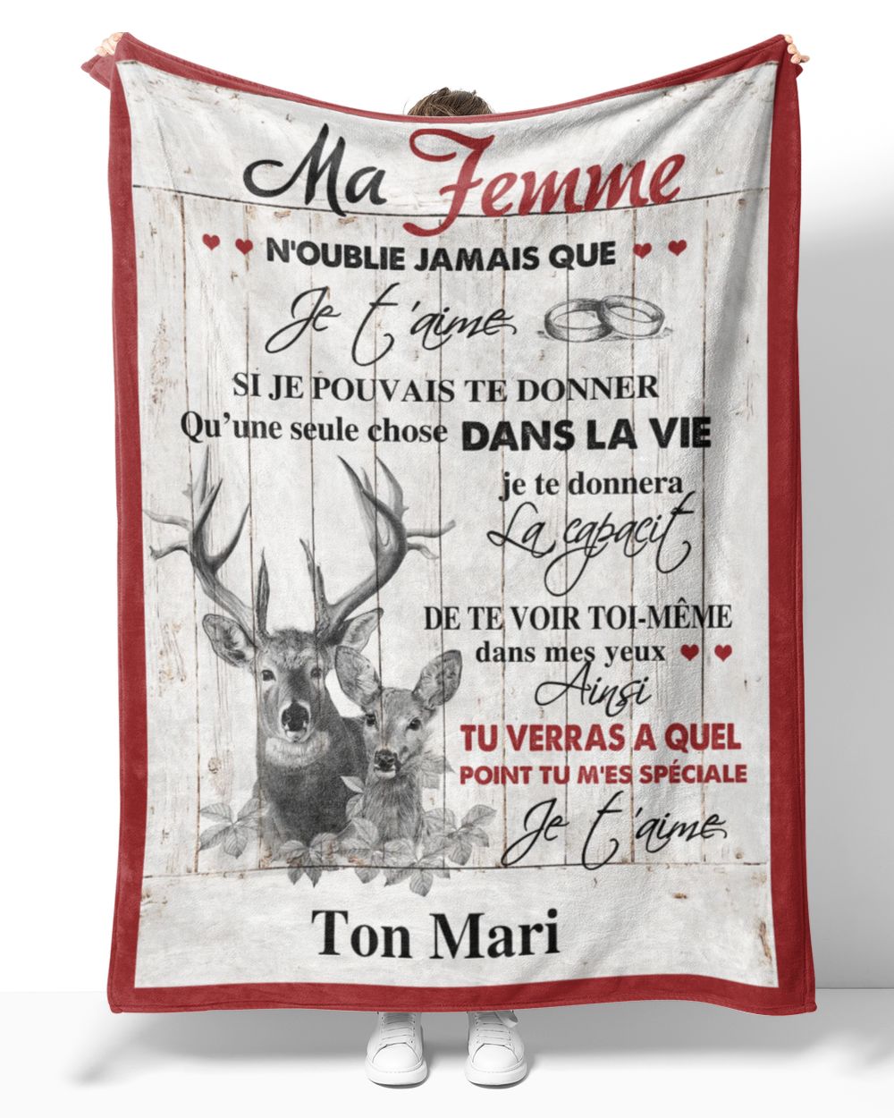 À ma Femme  - Je t'aime Cozy Plush Fleece Blanket white 30x40in