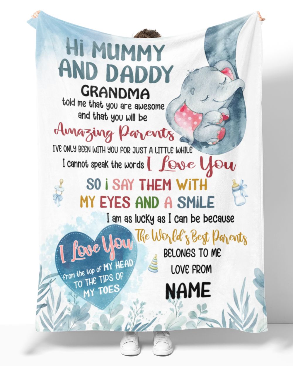 Hi Mummy and Daddy Cozy Plush Fleece Blanket white 30x40in
