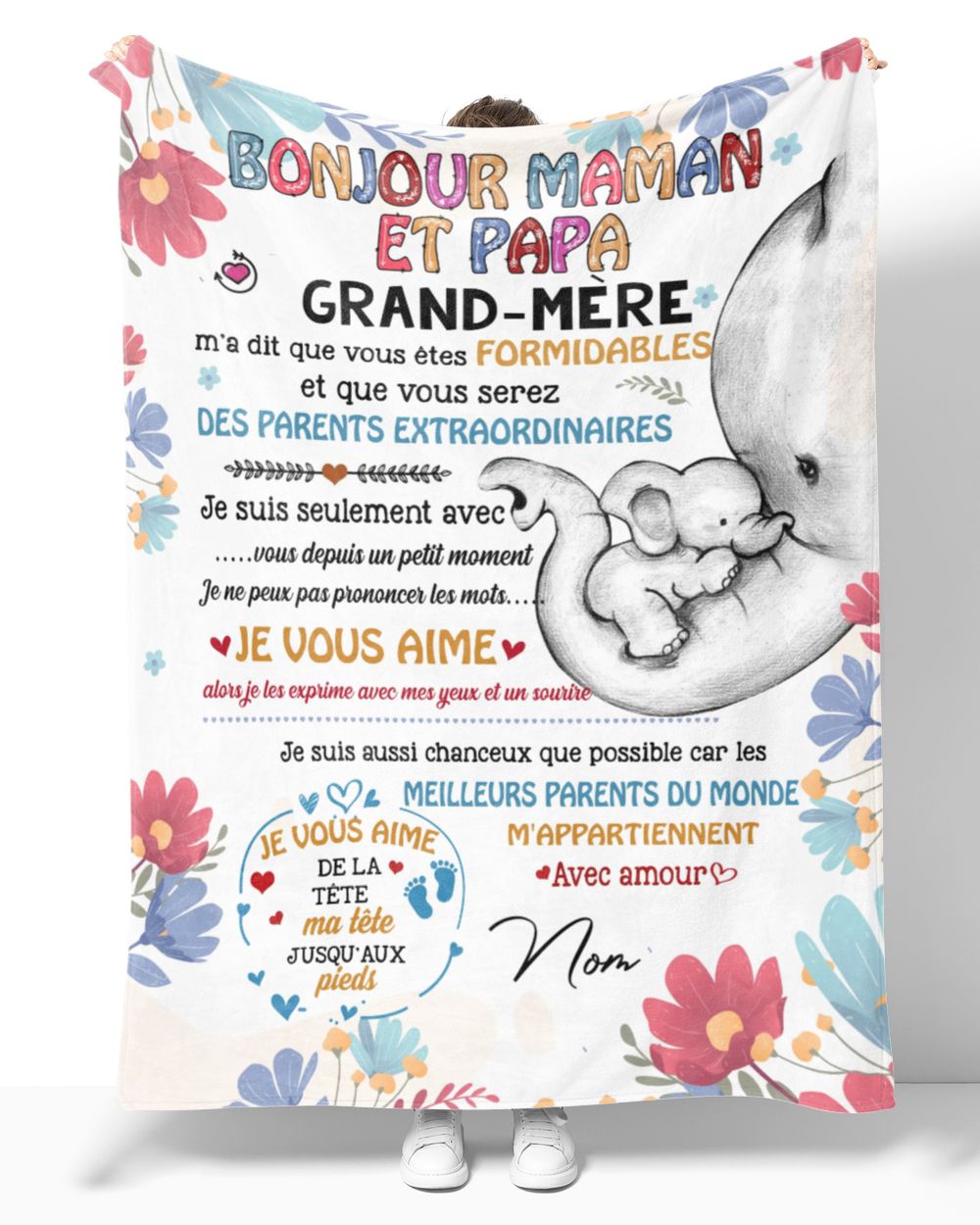 Bonjour maman et papa Cozy Plush Fleece Blanket white 30x40in