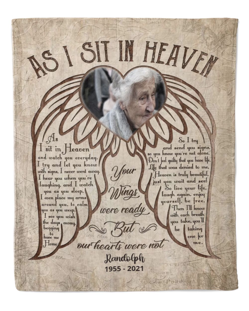 Personalized Custom As I Sit In Heaven Memorial Memory Photo Blanket Sherpa Fleece Blanket FBL09 Premium Mink Sherpa Blanket white 50x60in