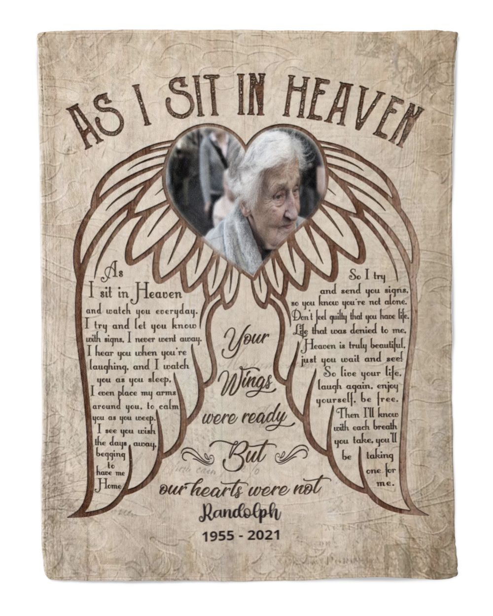 Personalized Custom As I Sit In Heaven Memorial Memory Photo Blanket Sherpa Fleece Blanket FBL09 Premium Mink Sherpa Blanket white 50x60in