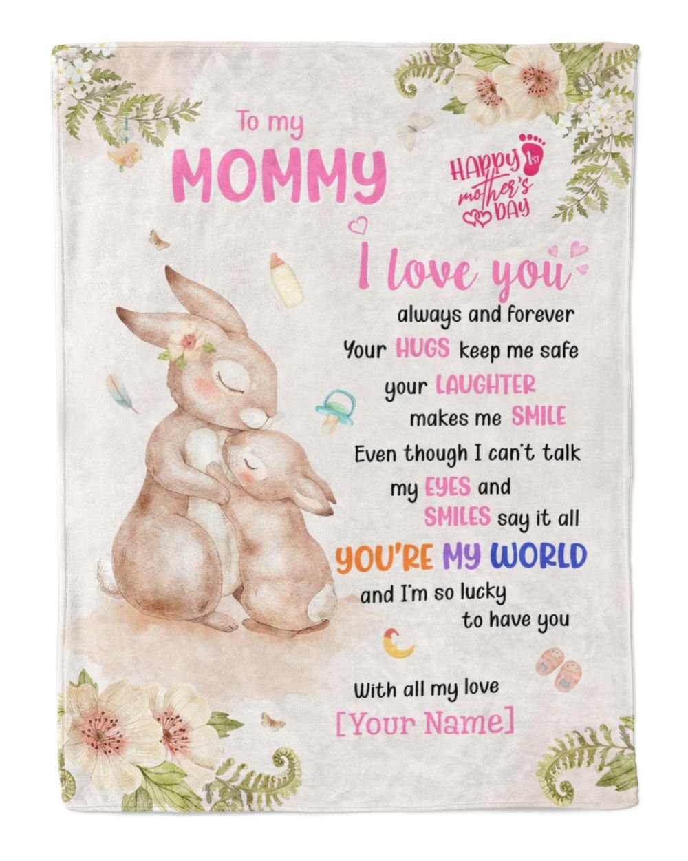 To My Mommy Blanket, Personalized Custom Blanket, Baby Girl Blanket, Name Blanket, Girl Blanket Gift, Baby Blanket, Kids Blanket, Personalized Gift, Custom Gift Premium Mink Sherpa Blanket white 50x60in