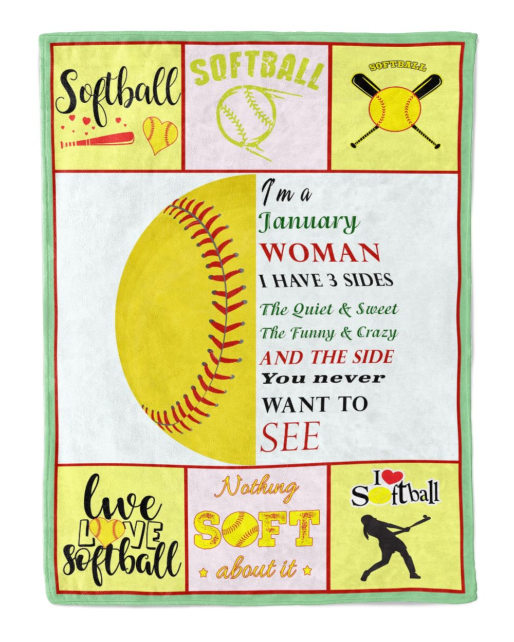 January Woman  Softball Blankets- Birthday Gifts- Softball Blankets- Softball Lovers Premium Mink Sherpa Blanket white 50x60in