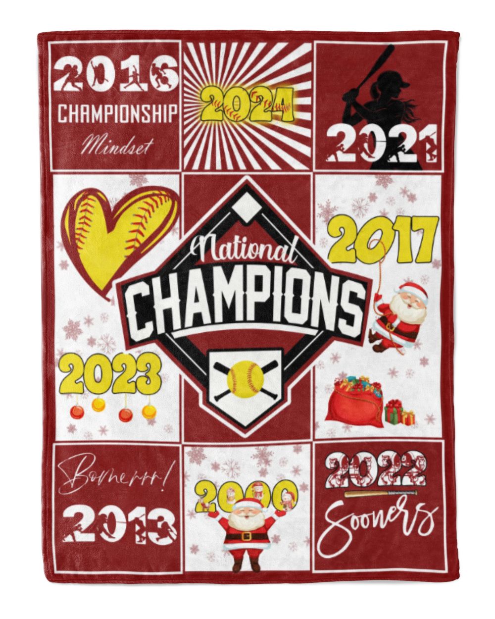 Oklahoma Softball- OU Blanket- Christmas Blanket- For Softball Fans- Championship Mindset Premium Mink Sherpa Blanket white 50x60in
