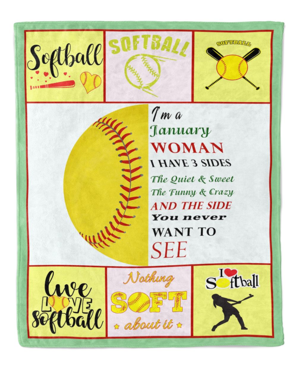 January Woman  Softball Blankets- Birthday Gifts- Softball Blankets- Softball Lovers Premium Mink Sherpa Blanket white 50x60in