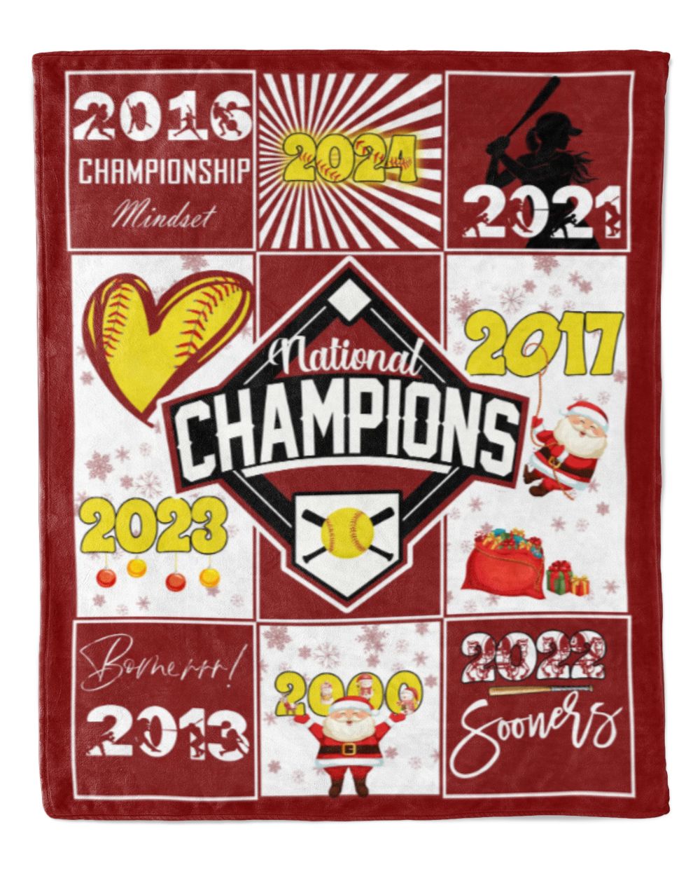 Oklahoma Softball- OU Blanket- Christmas Blanket- For Softball Fans- Championship Mindset Premium Mink Sherpa Blanket white 50x60in