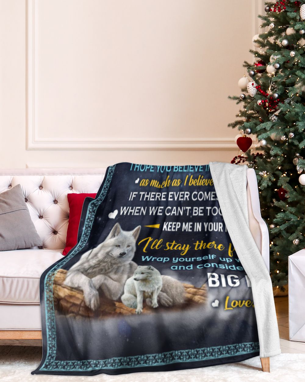 Mom to Son Premium Mink Sherpa Blanket white 50x60in
