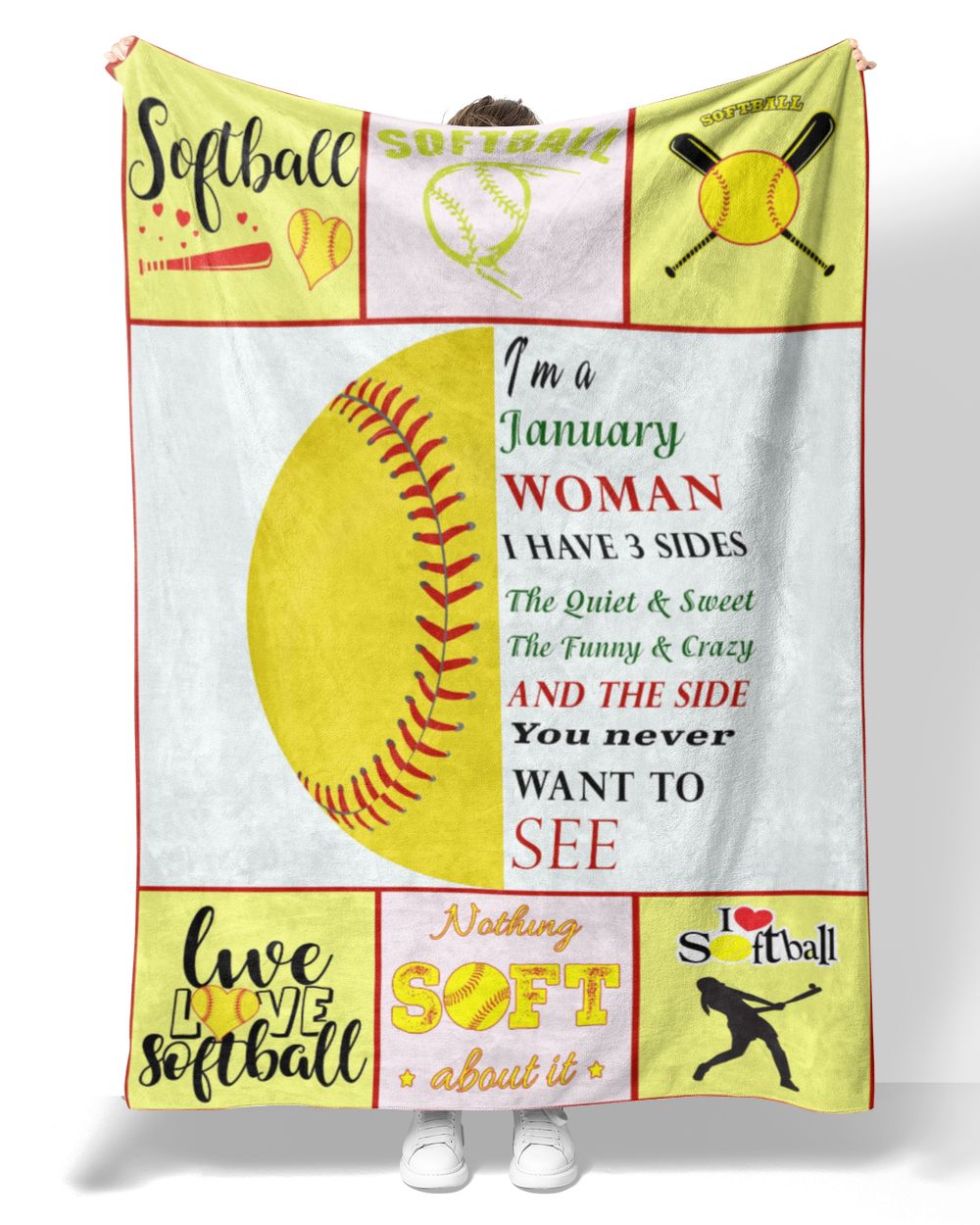 January Woman  Softball Blankets- Birthday Gifts- Softball Blankets- Softball Lovers Premium Mink Sherpa Blanket white 50x60in