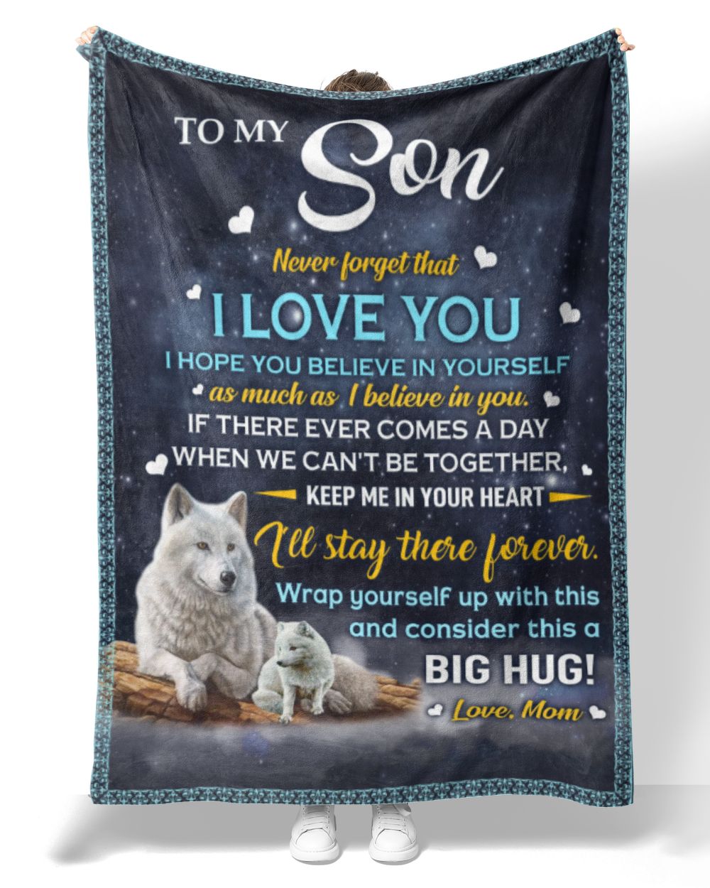 Mom to Son Premium Mink Sherpa Blanket white 50x60in