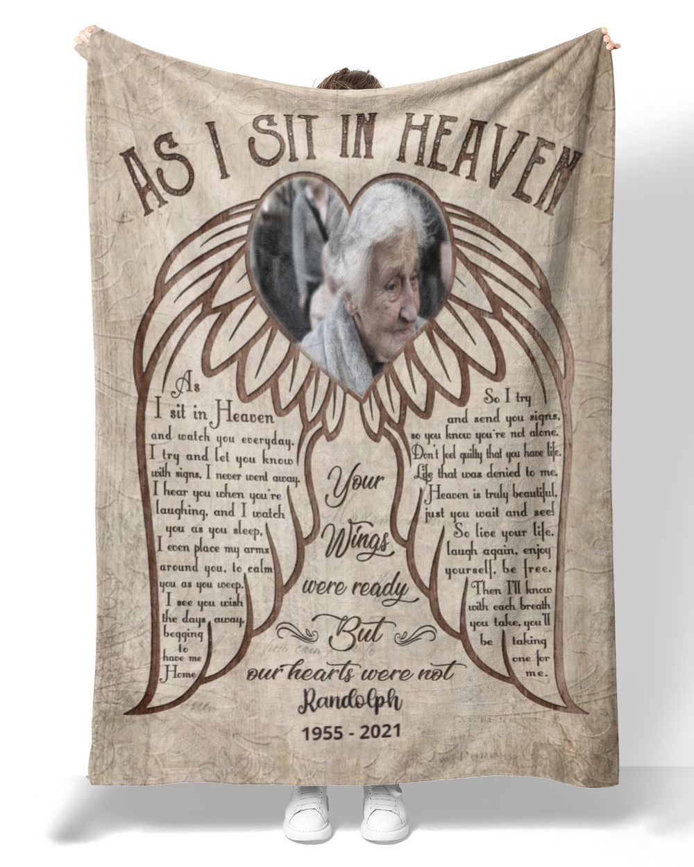 Personalized Custom As I Sit In Heaven Memorial Memory Photo Blanket Sherpa Fleece Blanket FBL09 Premium Mink Sherpa Blanket white 50x60in