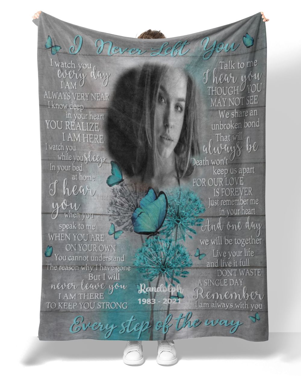 Personalized Custom I Never Left You Memorial Memory Blankets With Pictures Sherpa Fleece Blanket FBL19 Premium Mink Sherpa Blanket white 50x60in