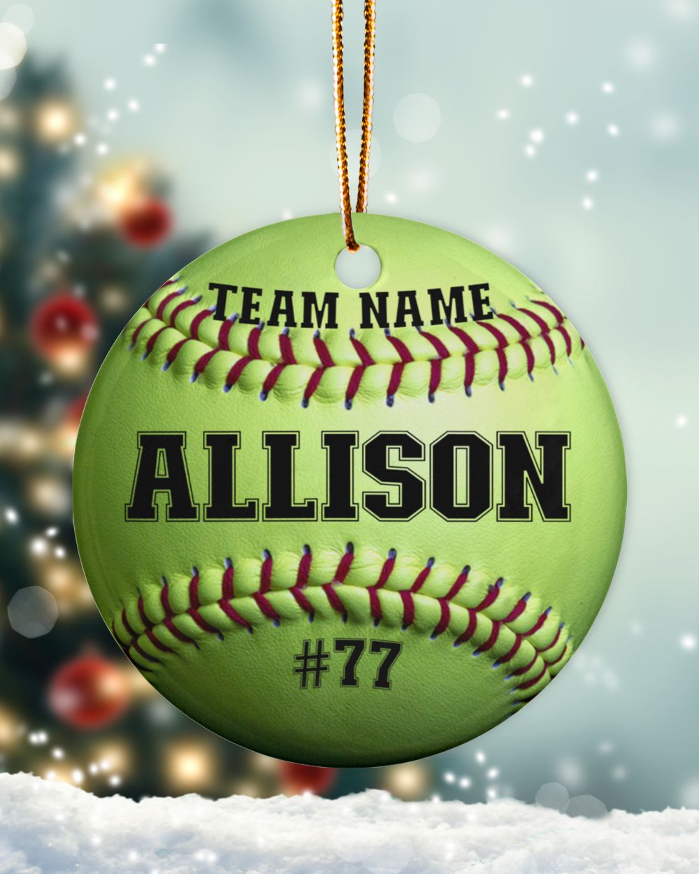 Personalized Custom Number Name Softball Ornament  Gifts For Christmas Porcelain Ornament - Circle white one-sided __single