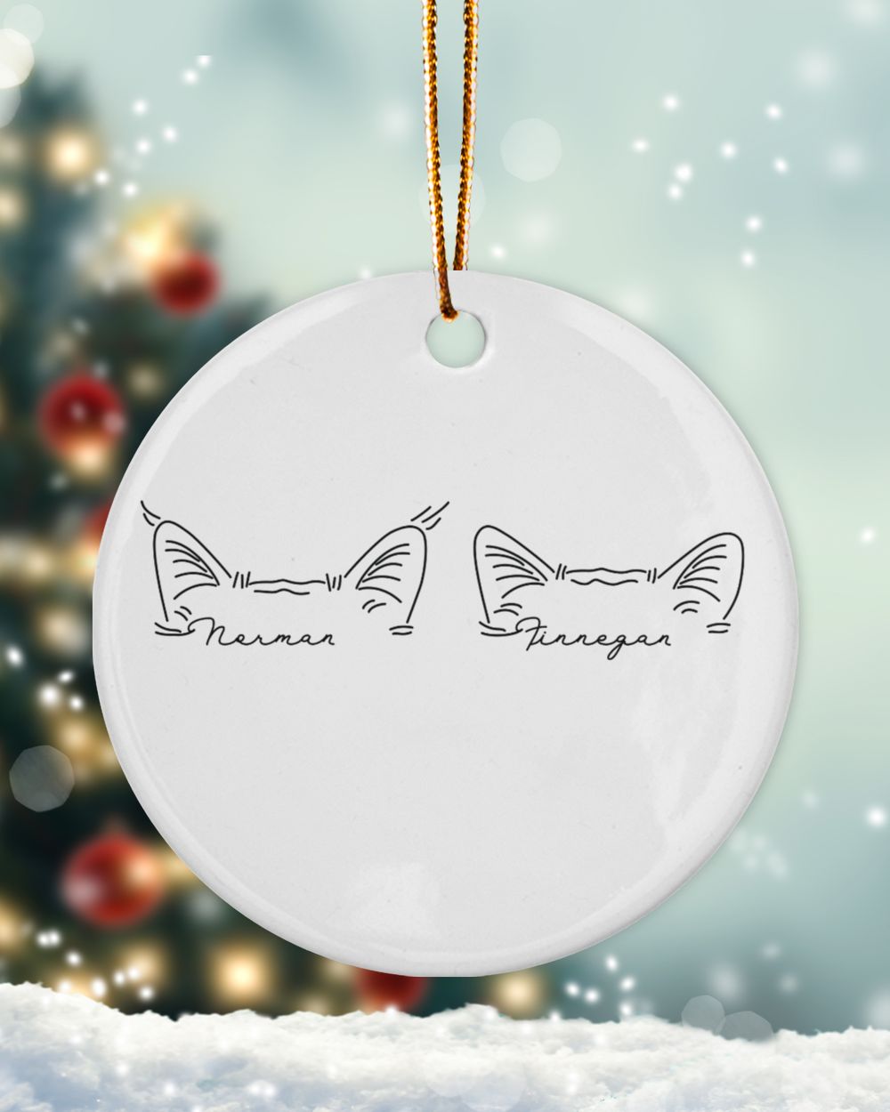 Custom Pet Ears Outline Ornament Using Pet Photo Porcelain Ornament - Circle white one-sided __single
