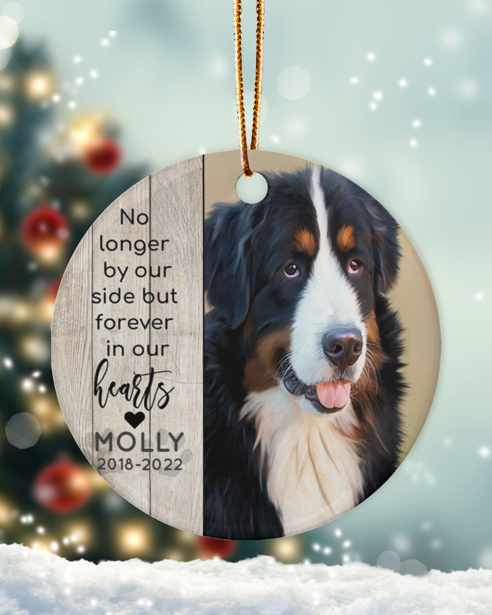 Personalized Custom Dog Pet Memorial Christmas Photo Ceramic Ornament ORN05 Porcelain Ornament - Circle white one-sided __single