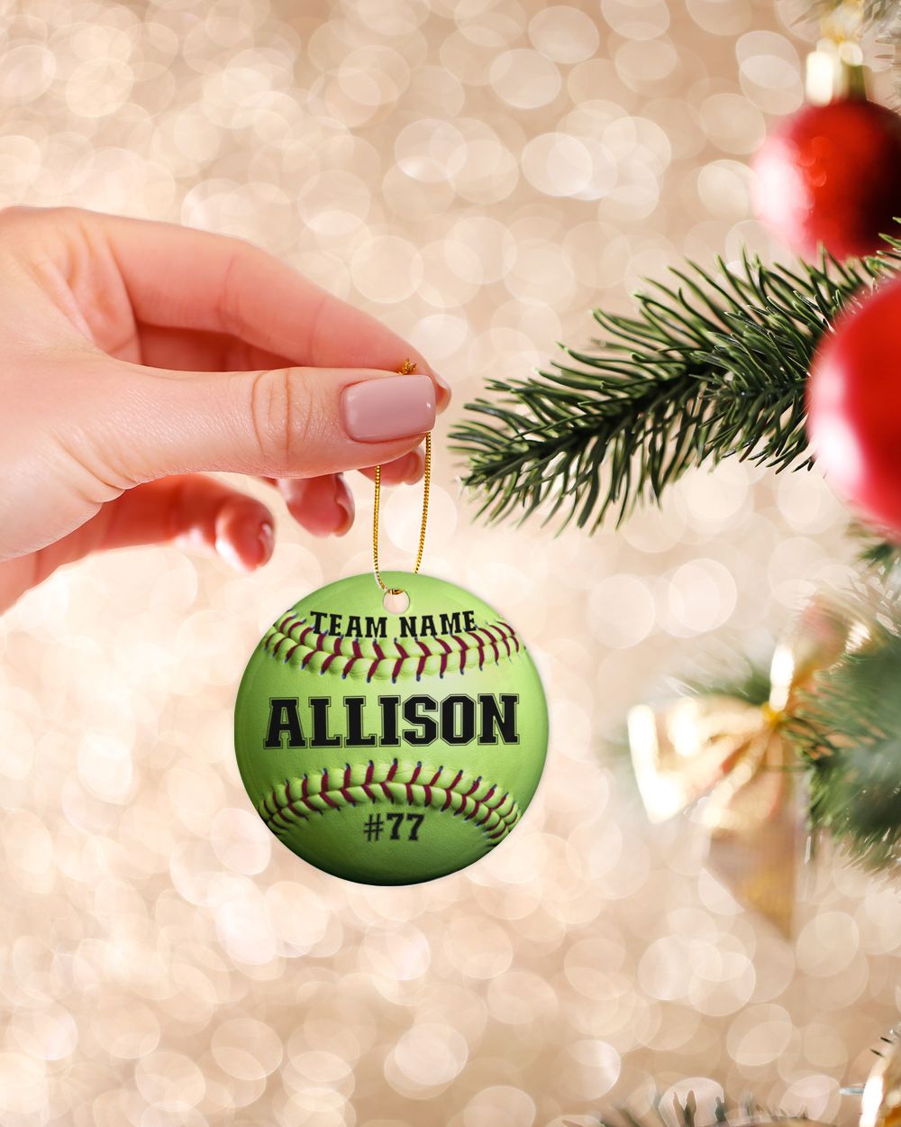 Personalized Custom Number Name Softball Ornament  Gifts For Christmas Porcelain Ornament - Circle white one-sided __single