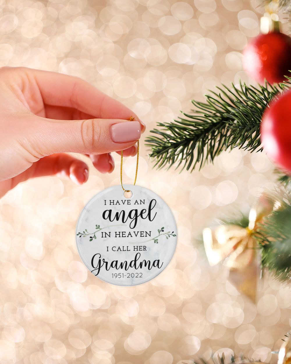 Personalized Custom Memorial I Have An Angel In Heaven Grandma Ceramic Ornament Porcelain Ornament - Circle white one-sided __single