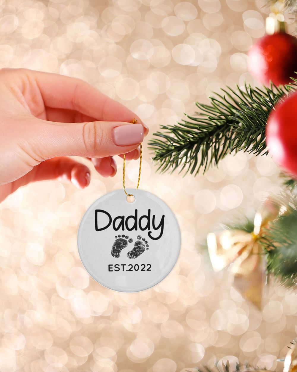 Personalized Custom New Dad Daddy Est Christmas Ceramic Ornament Porcelain Ornament - Circle white one-sided __single