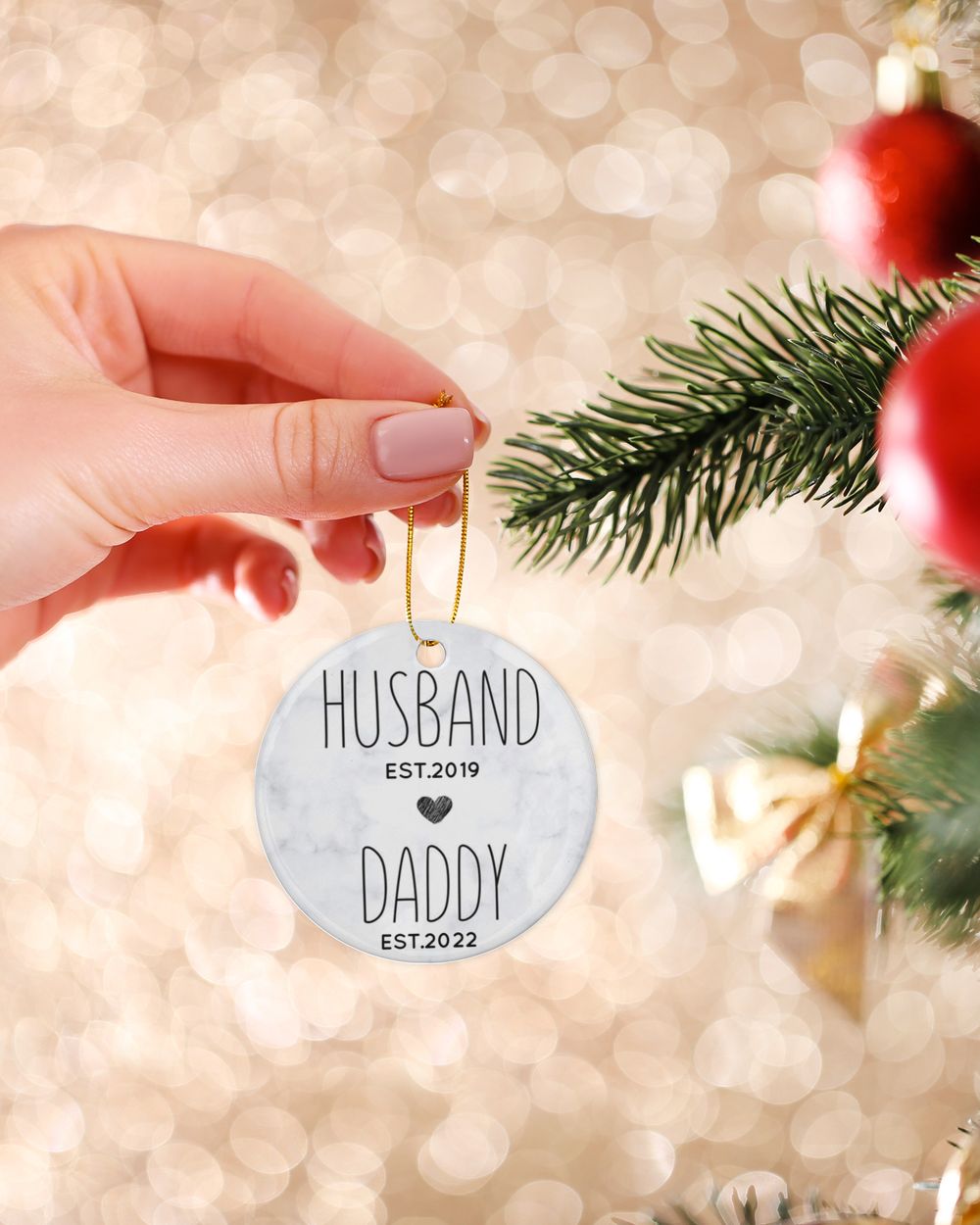 Personalized Custom New Dad Husband Daddy Est Christmas Ceramic Ornament Porcelain Ornament - Circle white one-sided __single