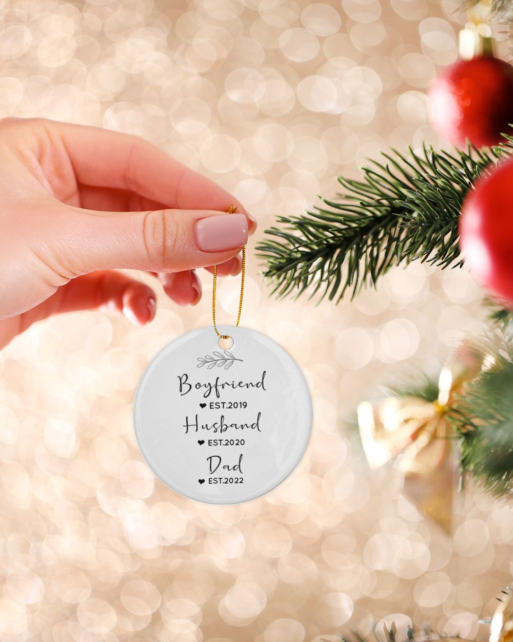 Personalized Custom New Dad Husband Est Daddy First Christmas Ornament Porcelain Ornament - Circle white one-sided __single