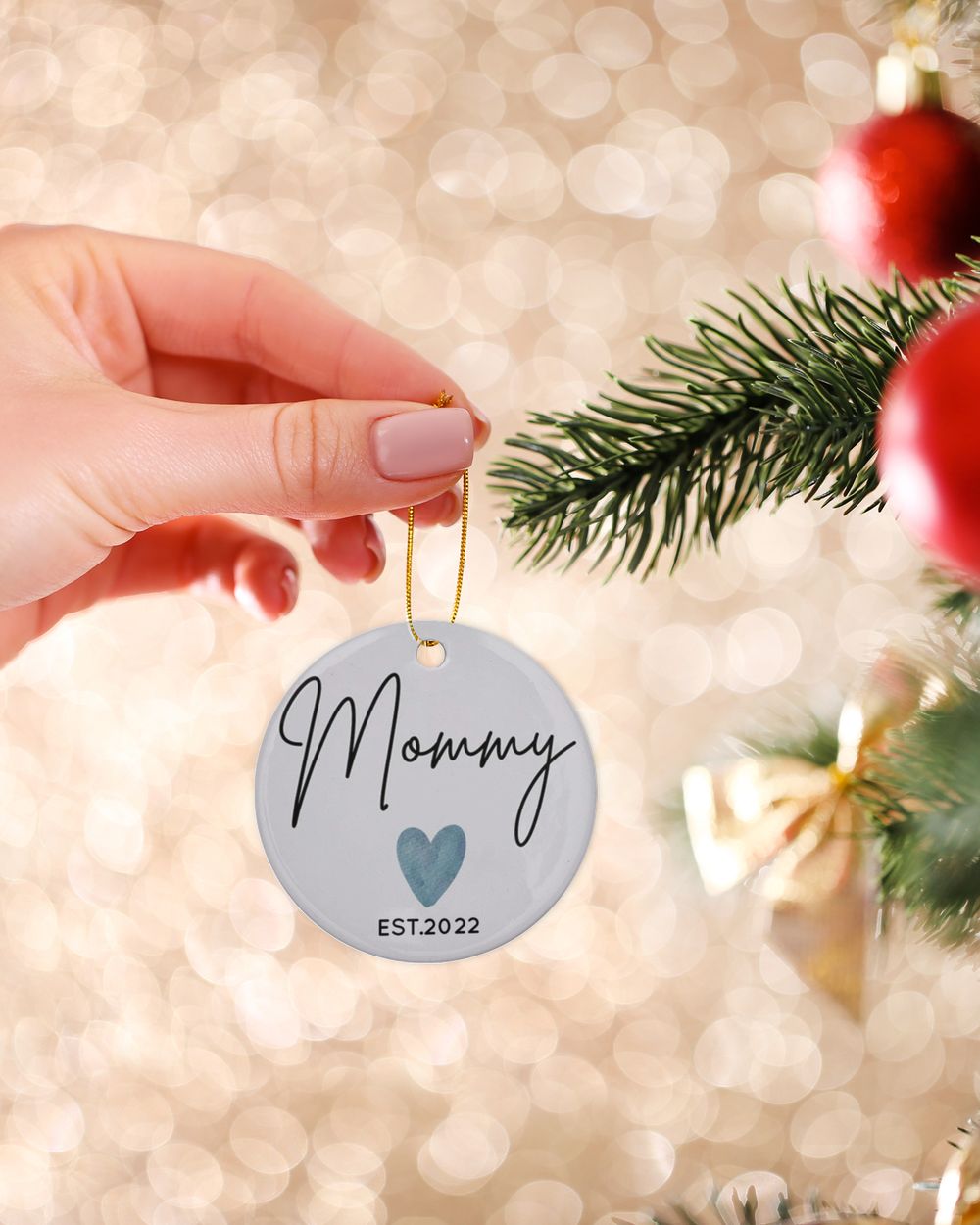 Personalized Custom New Mom Mommy First Time Ceramic Ornament Porcelain Ornament - Circle white one-sided __single