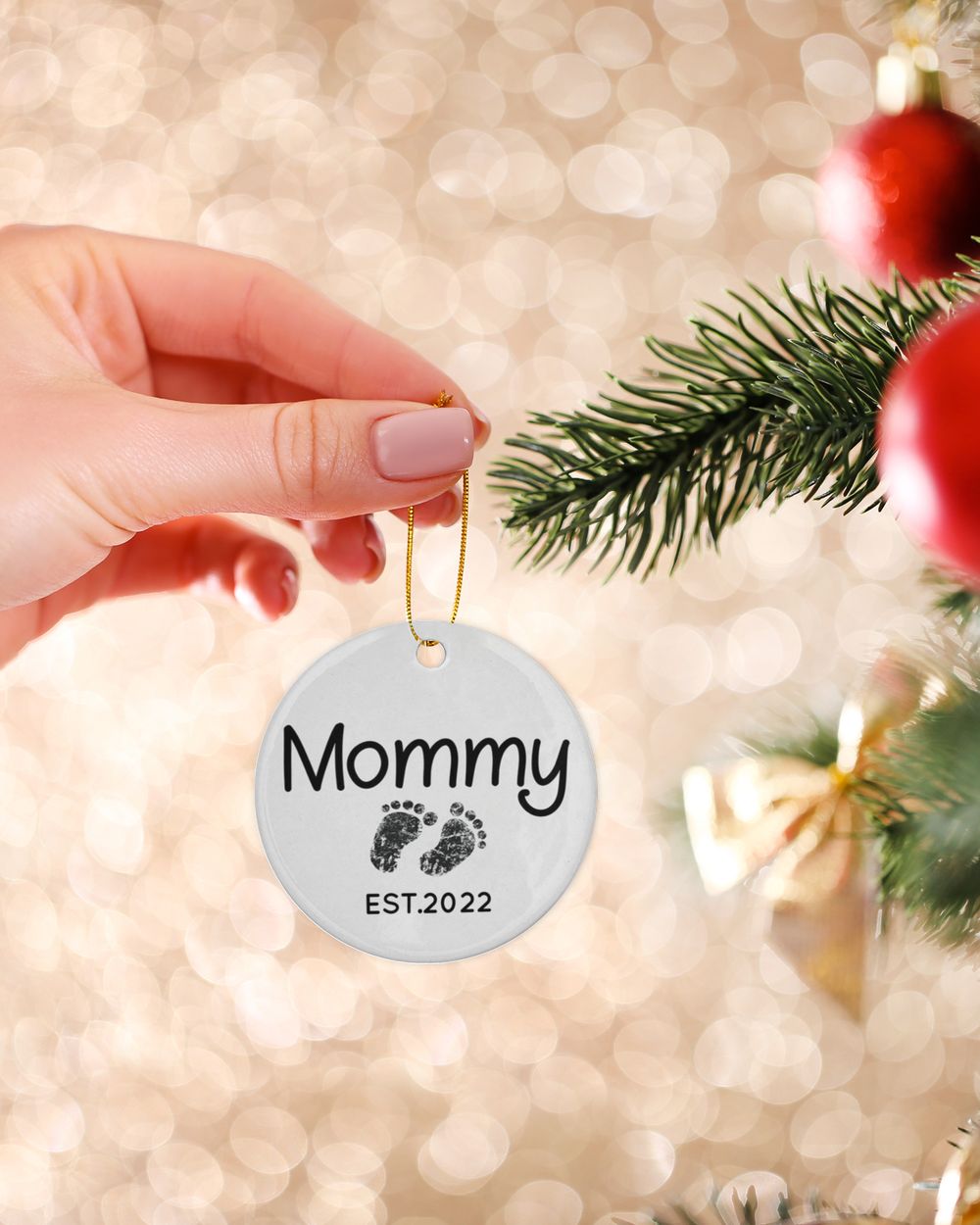 Personalized Custom New Mom Mommy Pregnancy Announcement Ceramic Ornament Porcelain Ornament - Circle white one-sided __single