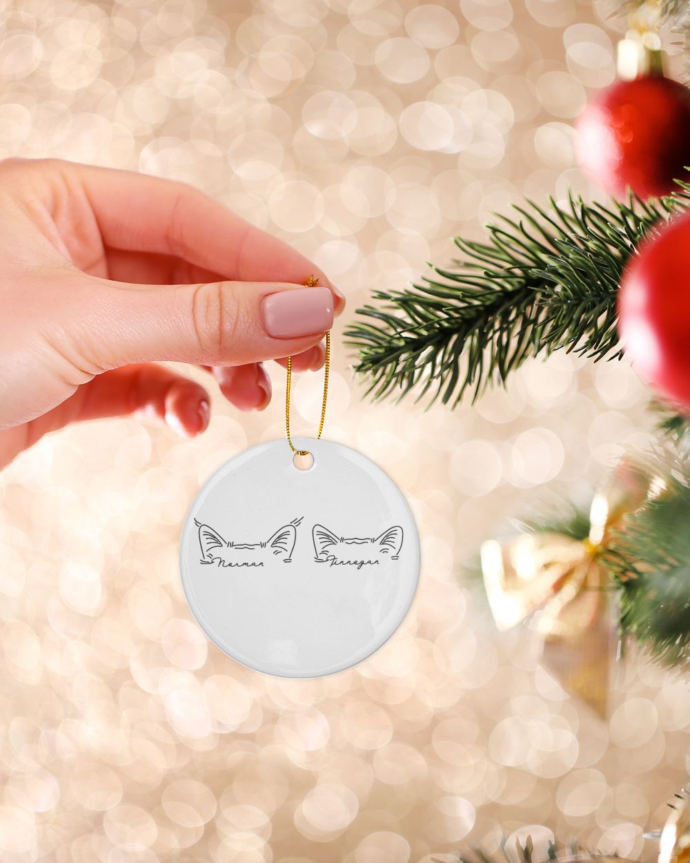 Custom Pet Ears Outline Ornament Using Pet Photo Porcelain Ornament - Circle white one-sided __single