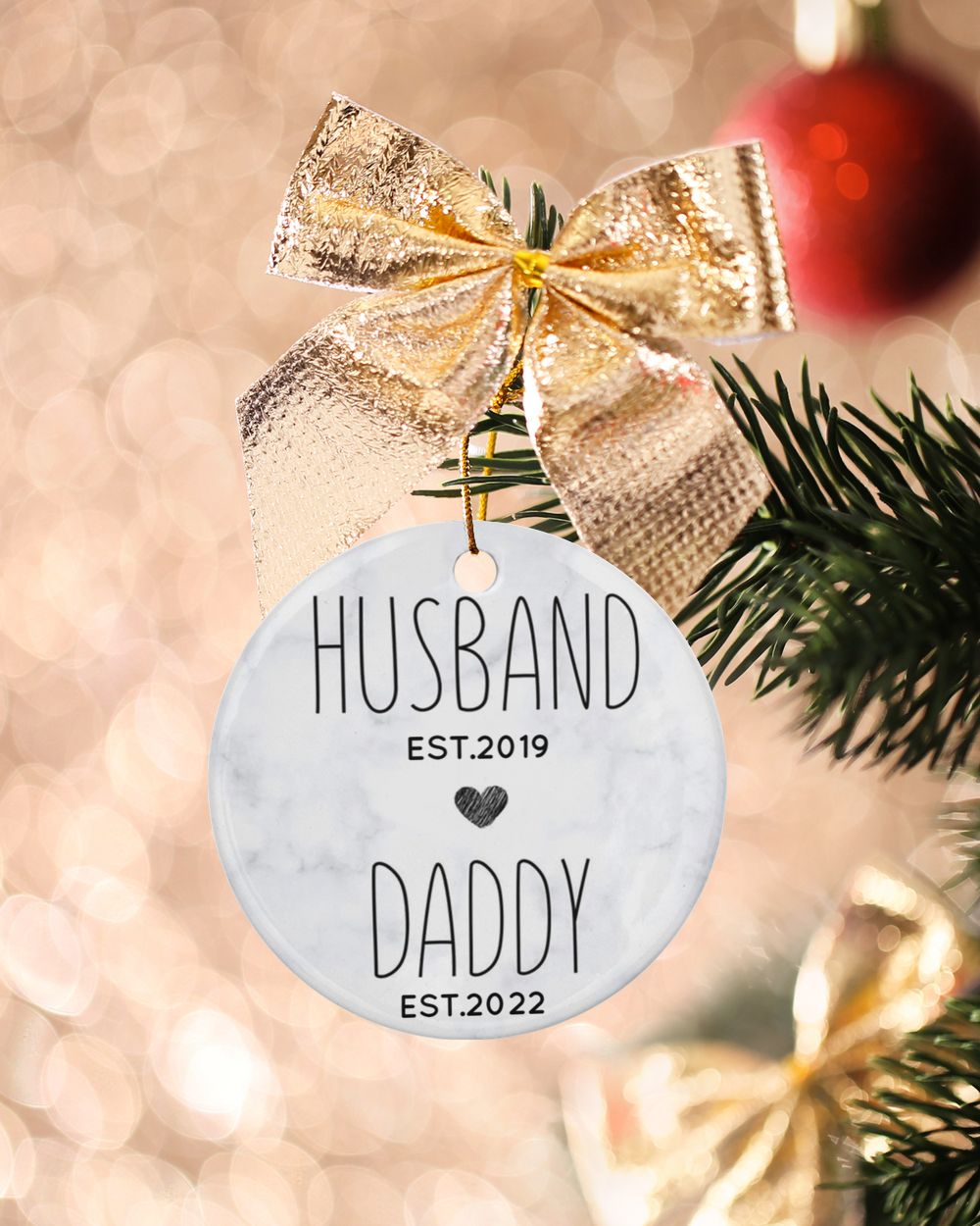 Personalized Custom New Dad Husband Daddy Est Christmas Ceramic Ornament Porcelain Ornament - Circle white one-sided __single