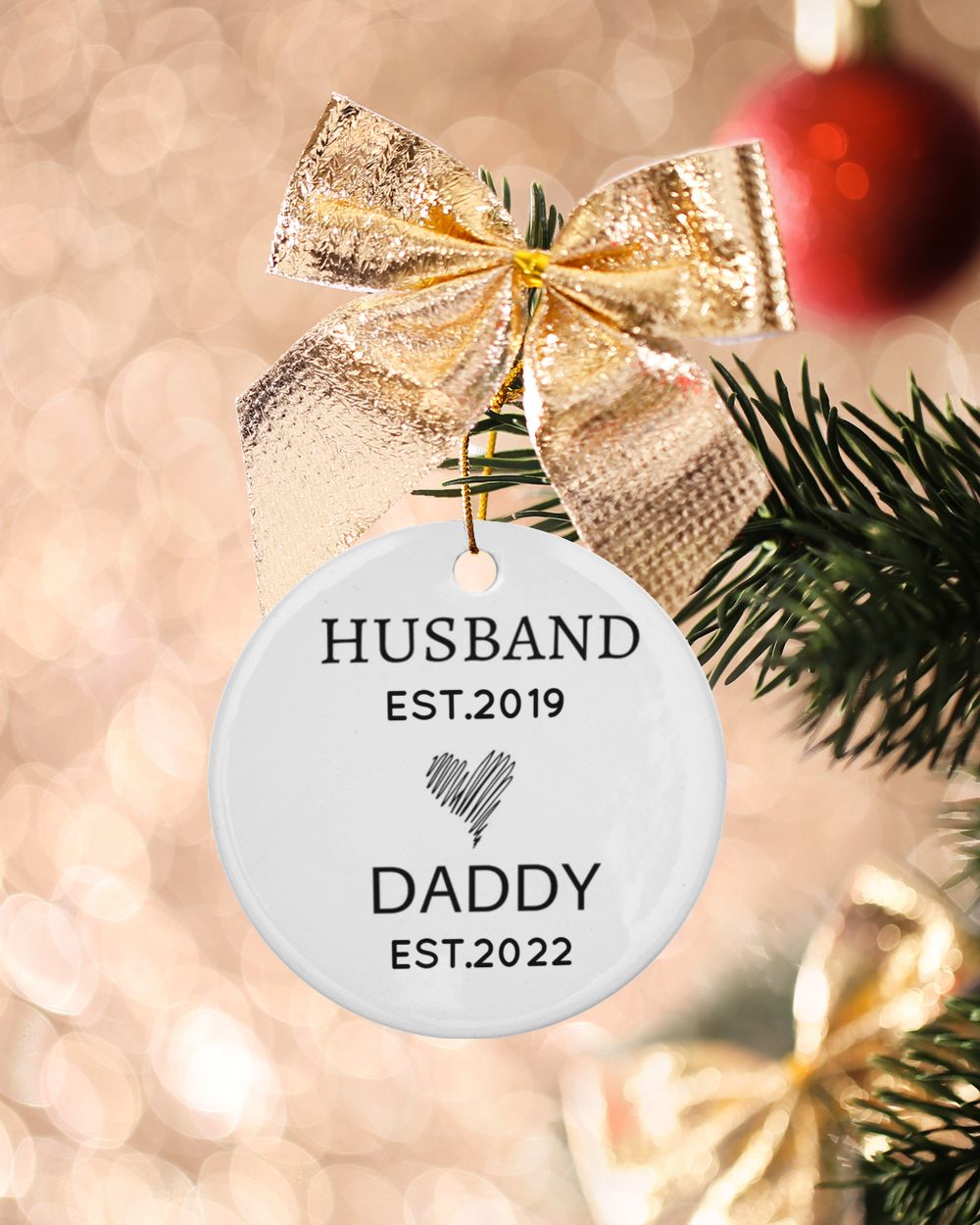 Personalized Custom New Dad Husband Daddy Est First Time Christmas Ceramic Ornament Porcelain Ornament - Circle white one-sided __single