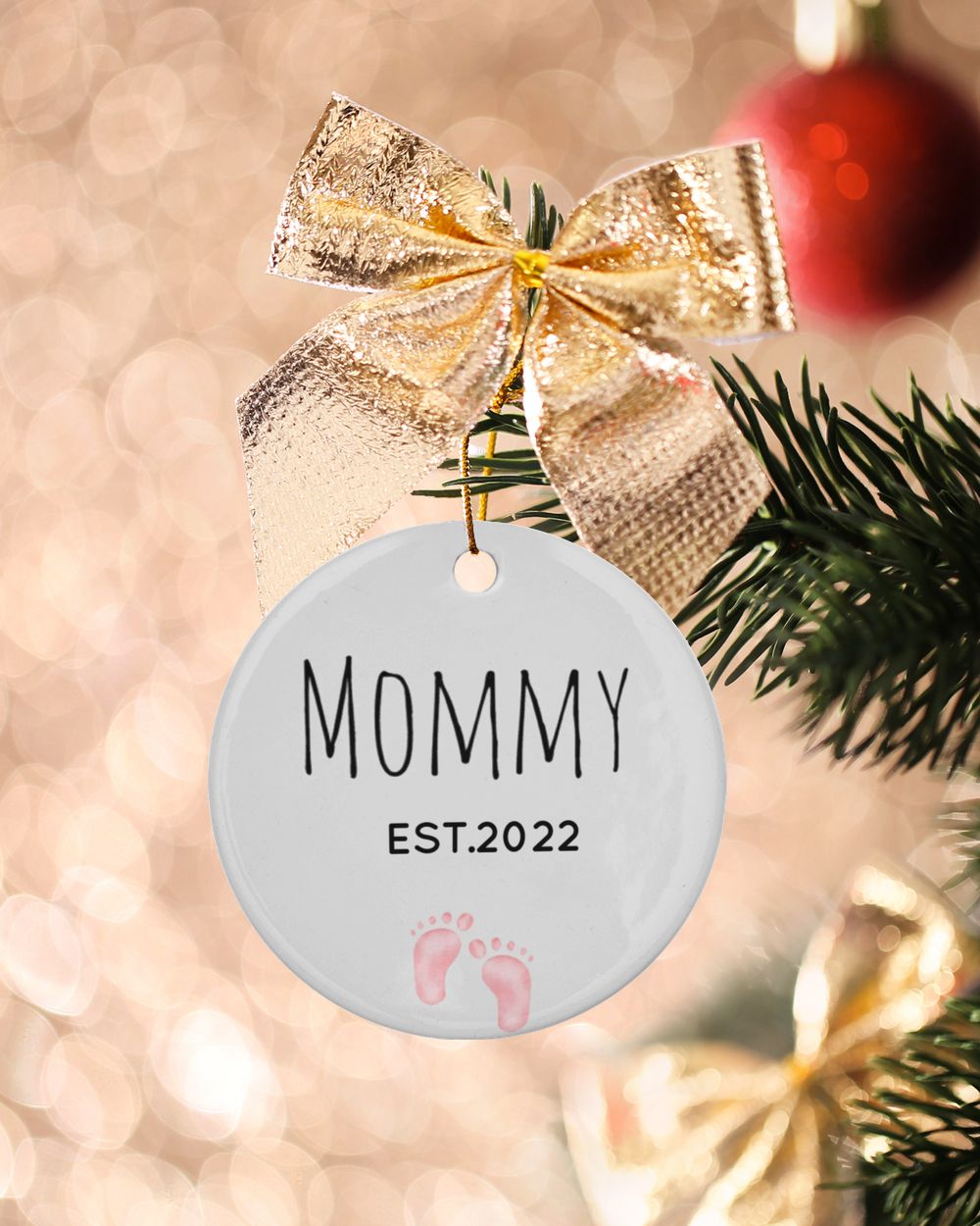 Personalized Custom New Mom Mommy Baby Ceramic Ornament Porcelain Ornament - Circle white one-sided __single