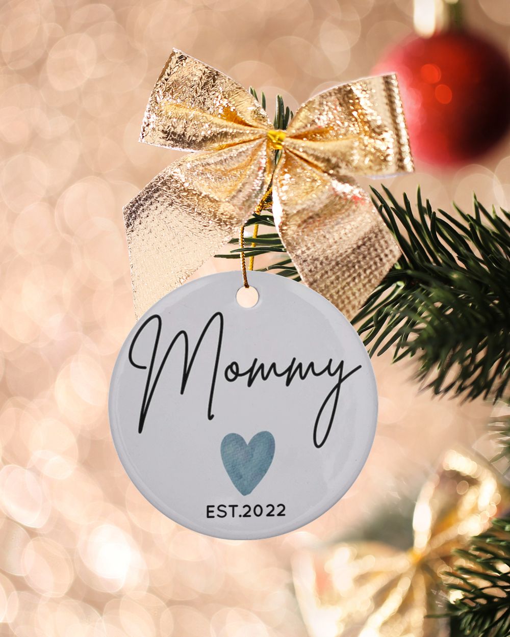 Personalized Custom New Mom Mommy First Time Ceramic Ornament Porcelain Ornament - Circle white one-sided __single