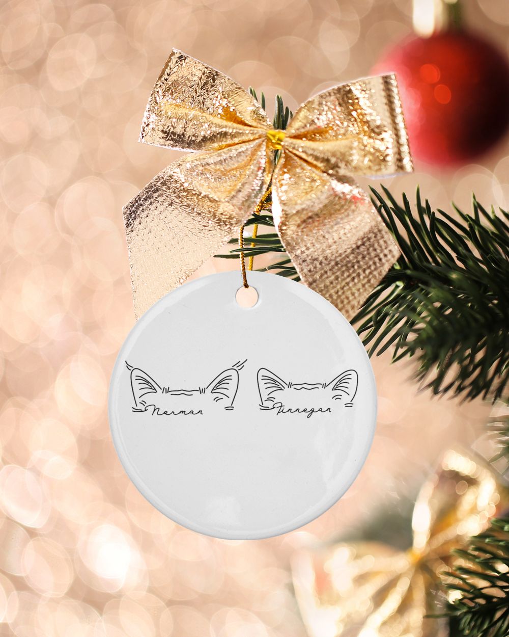 Custom Pet Ears Outline Ornament Using Pet Photo Porcelain Ornament - Circle white one-sided __single