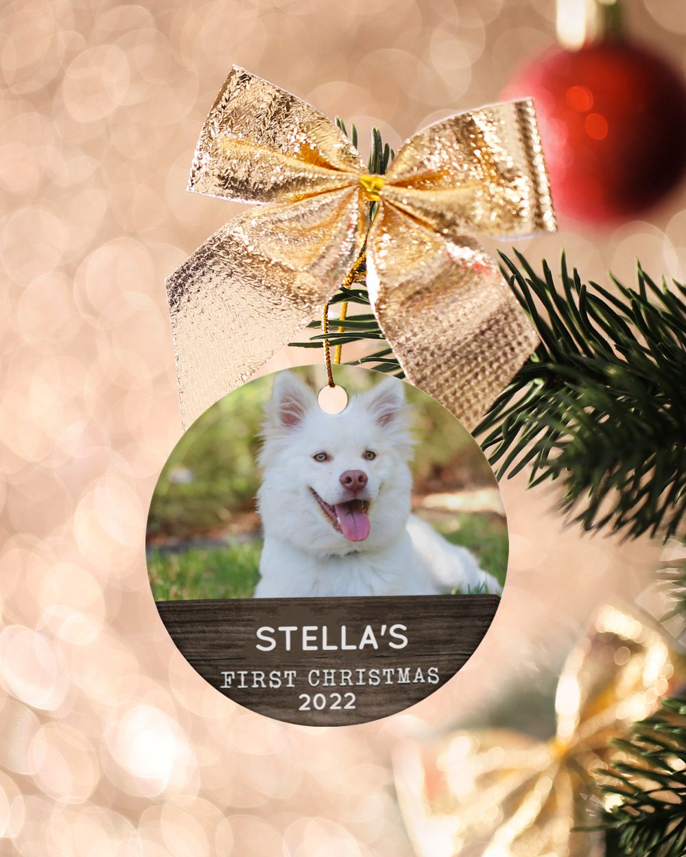 Personalized Custom Dog Puppies First Christmas Ceramic Ornament Porcelain Ornament - Circle white one-sided __single