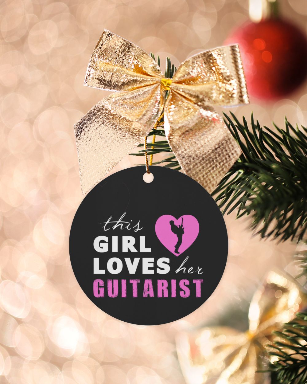 This girl loves her guitarist for the occasion of merry christmas and new year 2022 Wood Ornament - Circle black __one-sided single