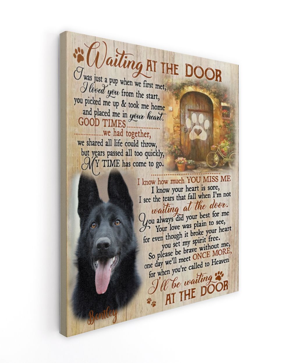 Personalized Custom Dog Pet Memorial Canvas Waiting At The Door Poem DC15 Ready To Hang Portrait Canvas white 11x14in