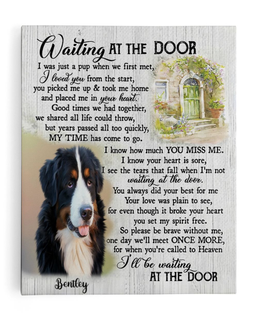 Personalized Custom Dog Pet Memorial Canvas Waiting At The Door Poem DC14 Ready To Hang Portrait Canvas white 11x14in