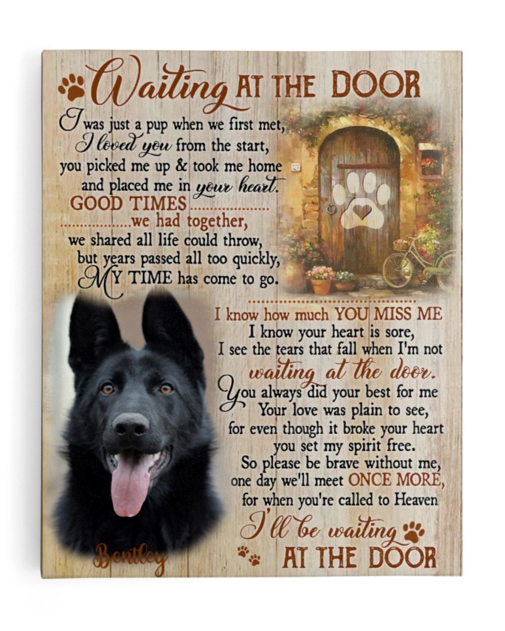 Personalized Custom Dog Pet Memorial Canvas Waiting At The Door Poem DC15 Ready To Hang Portrait Canvas white 11x14in