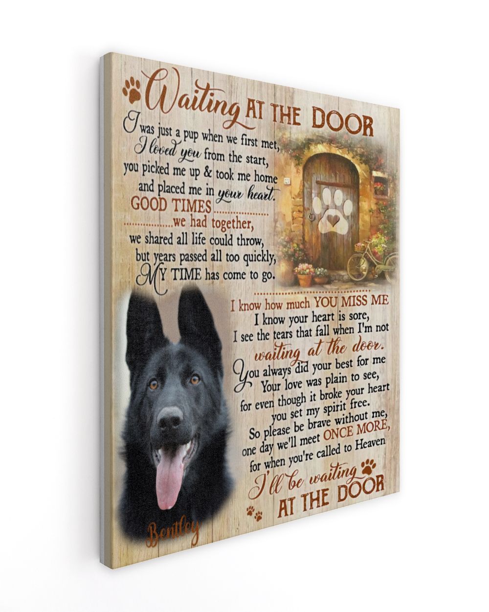 Personalized Custom Dog Pet Memorial Canvas Waiting At The Door Poem DC15 Ready To Hang Portrait Canvas white 11x14in