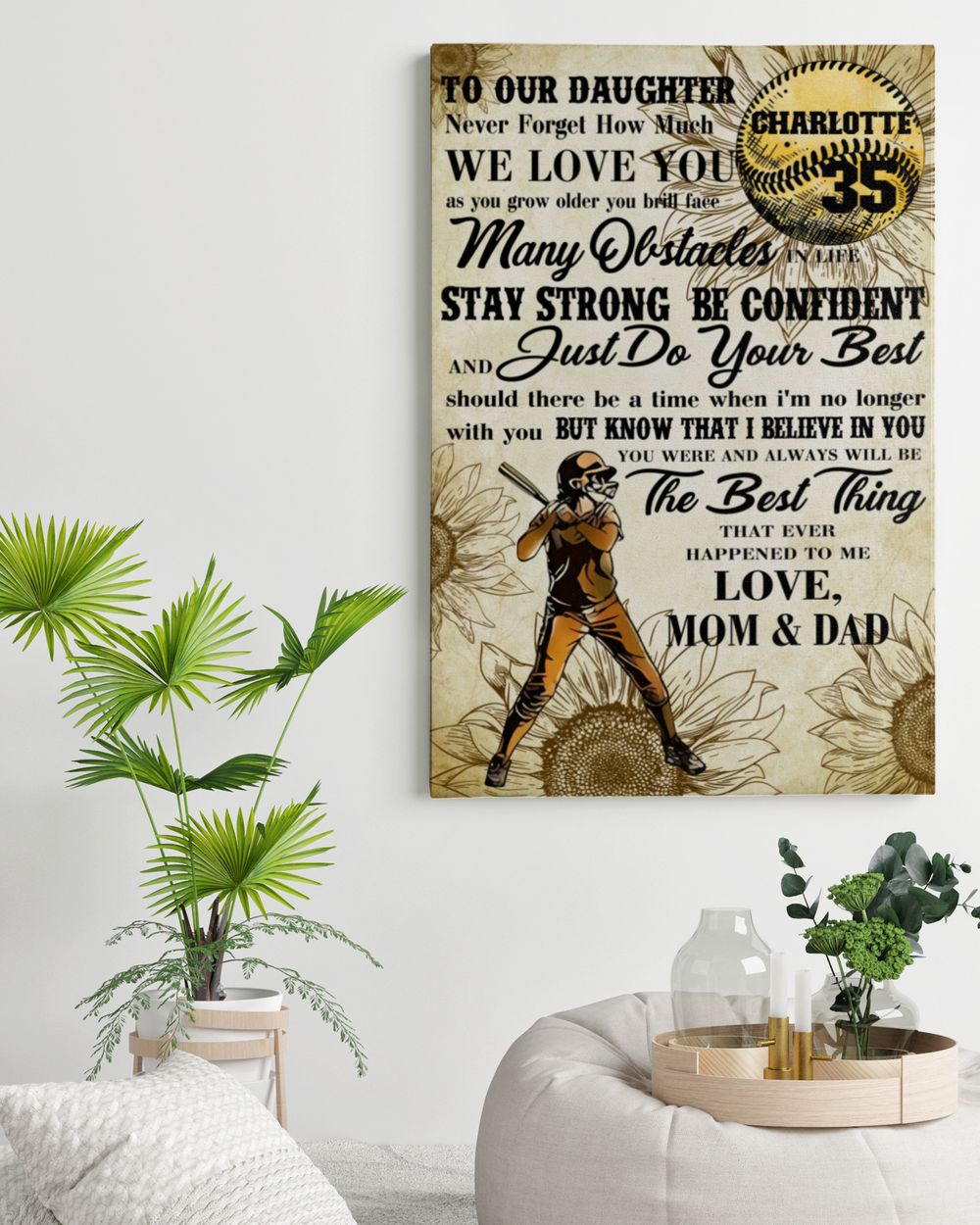 Personalized Softball My Our Daughter Poster/Canvas Lovely Gifts to Daughter from Family Ready To Hang Portrait Canvas white 11x14in