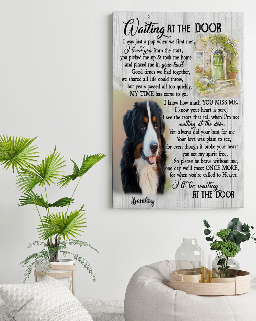 Personalized Custom Dog Pet Memorial Canvas Waiting At The Door Poem DC14 Ready To Hang Portrait Canvas white 11x14in