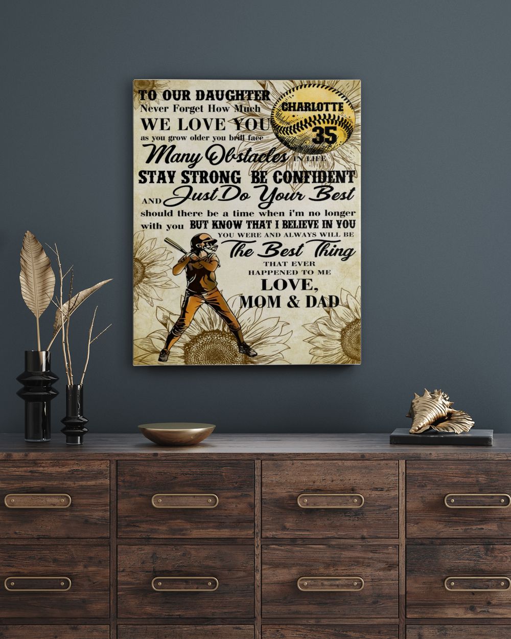 Personalized Softball My Our Daughter Poster/Canvas Lovely Gifts to Daughter from Family Ready To Hang Portrait Canvas white 11x14in