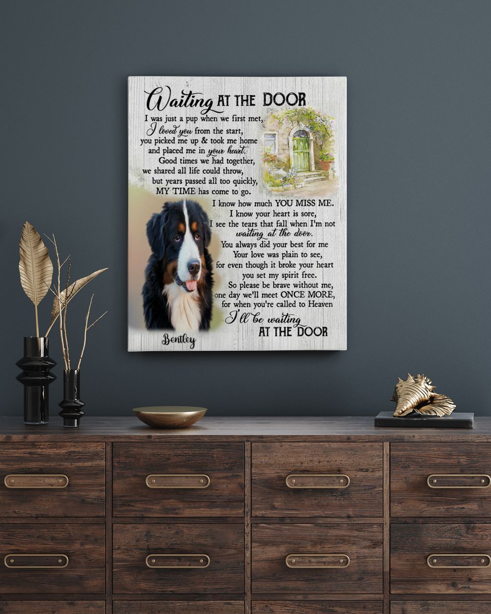 Personalized Custom Dog Pet Memorial Canvas Waiting At The Door Poem DC14 Ready To Hang Portrait Canvas white 11x14in