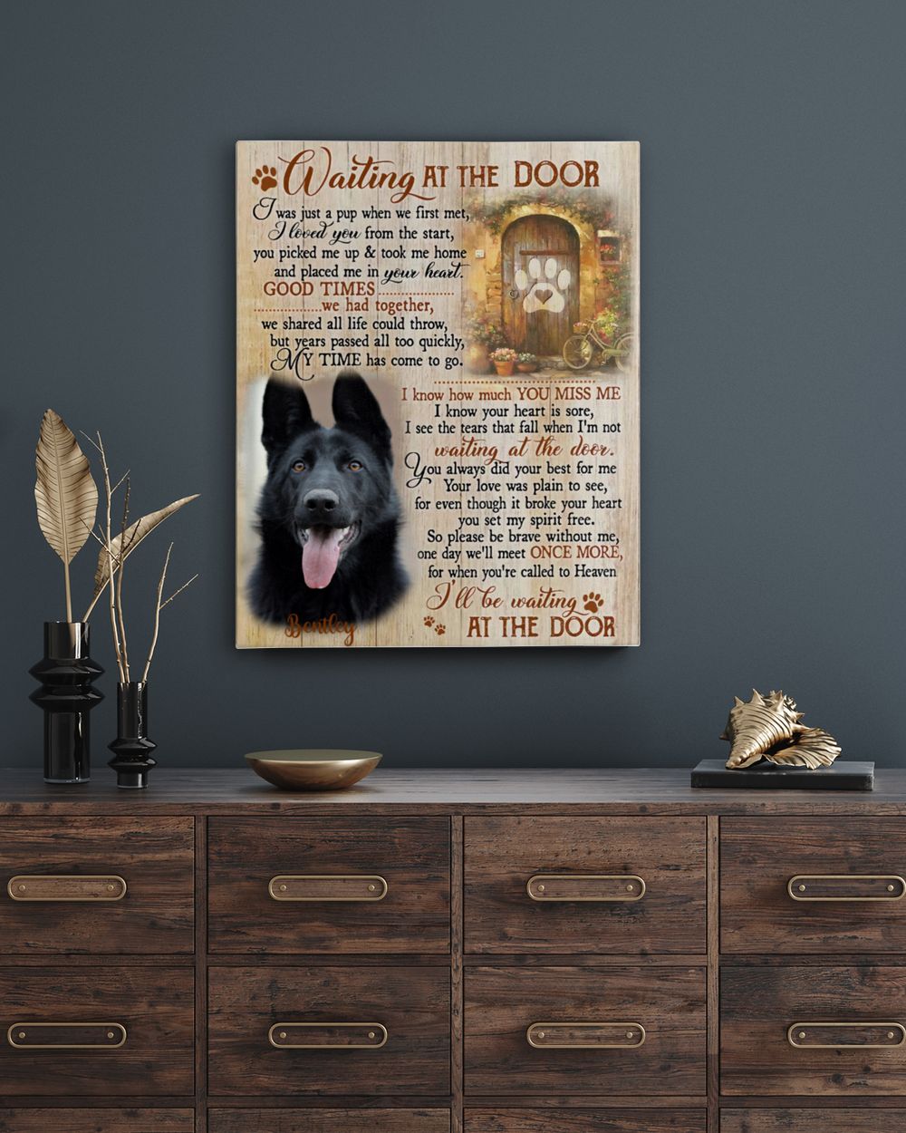 Personalized Custom Dog Pet Memorial Canvas Waiting At The Door Poem DC15 Ready To Hang Portrait Canvas white 11x14in