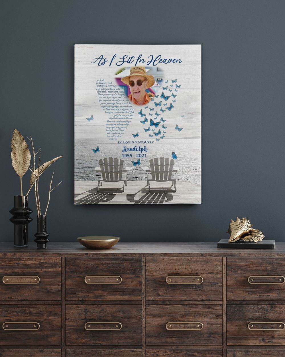 Personalized Custom As I Sit In Heaven Poem Butterfly Memorial Canvas Art FC20 Ready To Hang Portrait Canvas white 11x14in